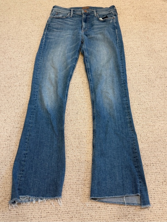 MOTHER Denim - MOTHER Blue Flare Jeans with Distressed Hem